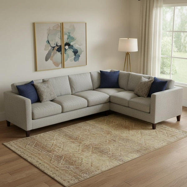 HomeRoots 10' X 14' Khaki and Beige Geometric Area Rug – Washable, UV Protected, Stain Resistant for Busy Homes 716755