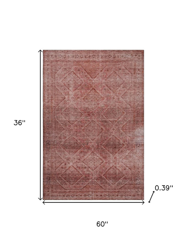 HomeRoots 5' X 8' Pink and Mauve Geometric Area Rug - Washable, UV-Protected, Stylish & Family-Friendly Décor 716757