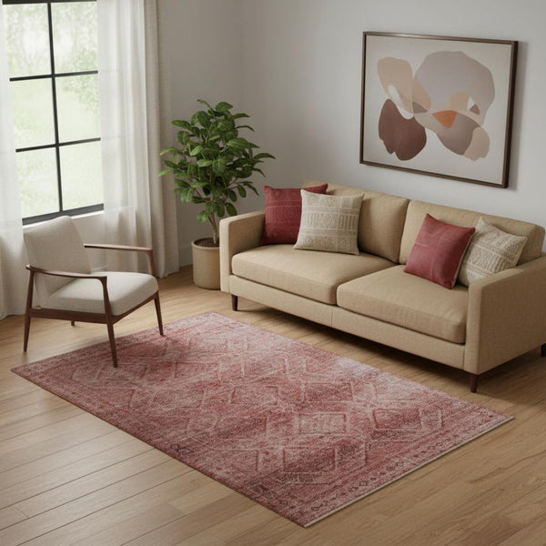 HomeRoots 8' Pink And Mauve Geometric Round Rug - Washable, UV-Protected, Durable & Stylish for Any Space 716758