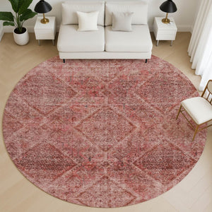 HomeRoots 8' X 10' Pink & Mauve Geometric Area Rug - Washable, UV Protected, Stain Resistant for Modern Homes 716759