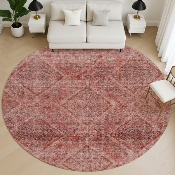HomeRoots 8' X 10' Pink & Mauve Geometric Area Rug - Washable, UV Protected, Stain Resistant for Modern Homes 716759