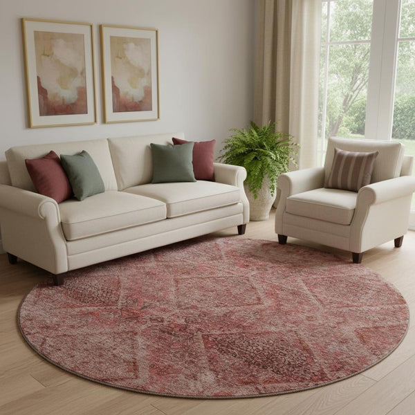 HomeRoots 8' X 10' Pink & Mauve Geometric Area Rug - Washable, UV Protected, Stain Resistant for Modern Homes 716759