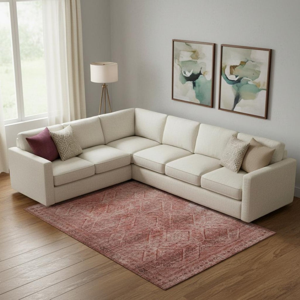 HomeRoots 9' X 12' Pink and Mauve Geometric Area Rug - Washable, Stain-Resistant, UV Protected for Busy Homes 716760