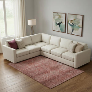 HomeRoots 9' X 12' Pink and Mauve Geometric Area Rug - Washable, Stain-Resistant, UV Protected for Busy Homes 716760
