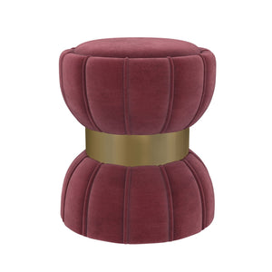 English Elm Round Velvet Upholstered Ottoman with Gold Band, Hourglass Design, Piped Velvet Seat for Extra Seating and Footrest B016P383643
