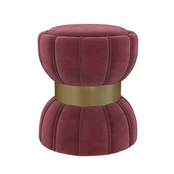 English Elm Round Velvet Upholstered Ottoman with Gold Band, Hourglass Design, Piped Velvet Seat for Extra Seating and Footrest B016P383643