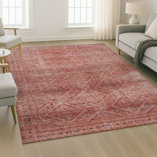 HomeRoots 10' X 14' Pink and Mauve Geometric Area Rug - Washable, UV Protected, Durable for High-Traffic Spaces 716761