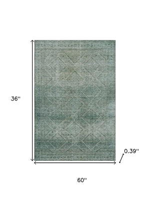 HomeRoots 5' X 8' Teal and Pale Aqua Geometric Area Rug - Washable, UV Protected, Stain Resistant & Non-Slip! 716763