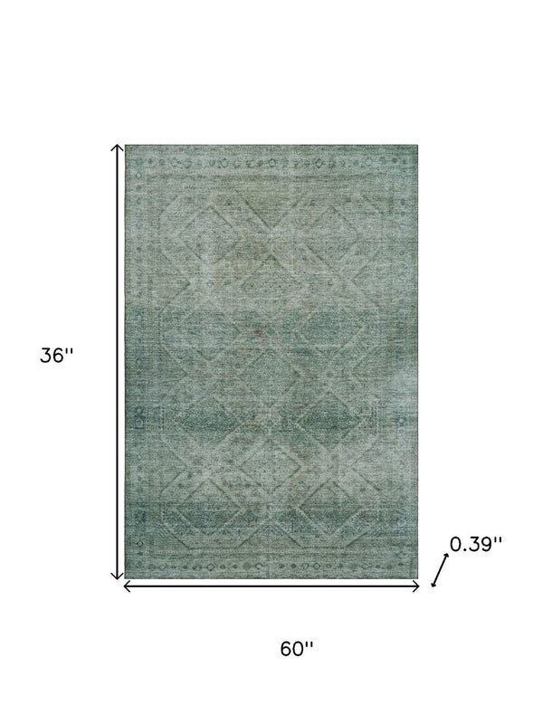 HomeRoots 5' X 8' Teal and Pale Aqua Geometric Area Rug - Washable, UV Protected, Stain Resistant & Non-Slip! 716763