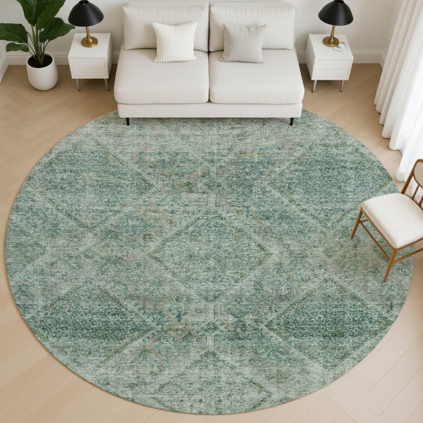 HomeRoots 8' X 10' Teal & Aqua Geometric Washable Area Rug - UV Protected, Kid & Pet Friendly, Stylish Design 716765
