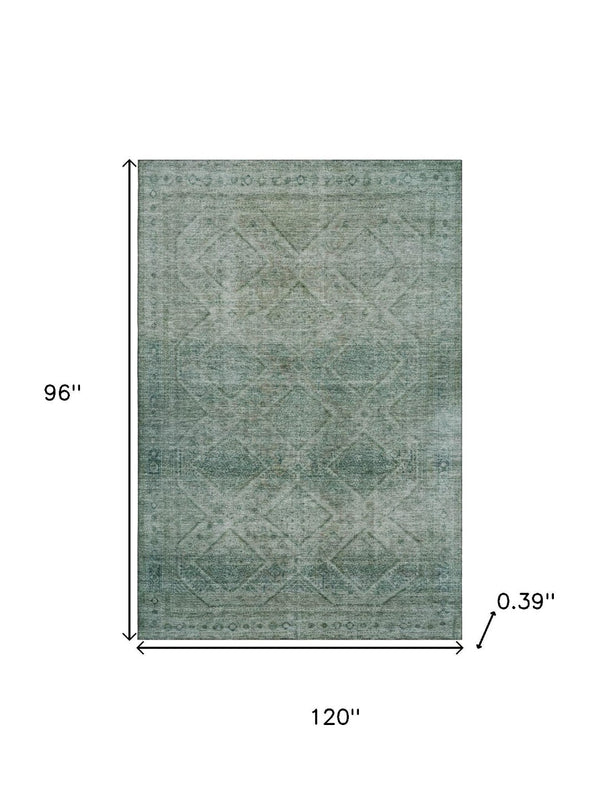 HomeRoots 9' X 12' Teal Geometric Area Rug - Washable, UV-Protected, Stylish Durability for Busy Homes 716766