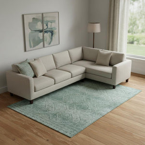 HomeRoots 9' X 12' Teal Geometric Area Rug - Washable, UV-Protected, Stylish Durability for Busy Homes 716766