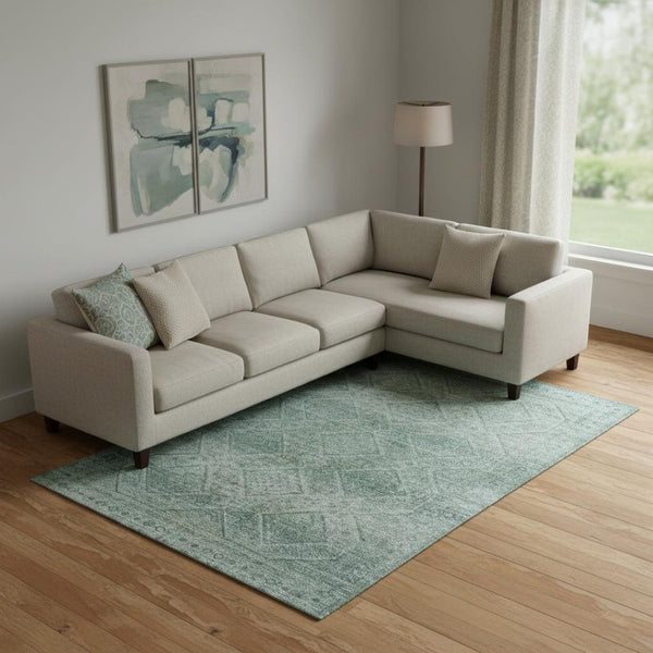 HomeRoots 9' X 12' Teal Geometric Area Rug - Washable, UV-Protected, Stylish Durability for Busy Homes 716766