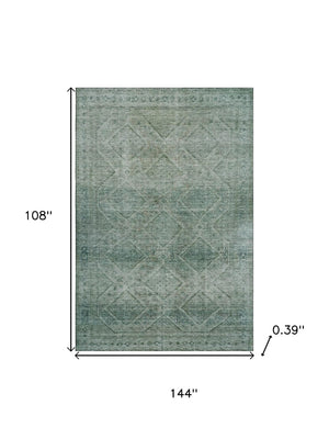 HomeRoots 10' Modern Teal & Pale Aqua Geometric Washable Area Rug with UV Protection for High-Traffic Spaces 716767