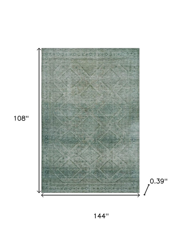 HomeRoots 10' Modern Teal & Pale Aqua Geometric Washable Area Rug with UV Protection for High-Traffic Spaces 716767