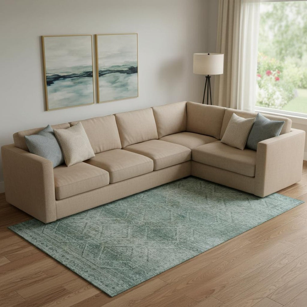 HomeRoots 10' Modern Teal & Pale Aqua Geometric Washable Area Rug with UV Protection for High-Traffic Spaces 716767