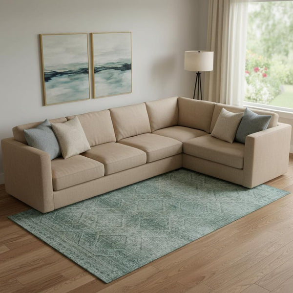 HomeRoots 10' Modern Teal & Pale Aqua Geometric Washable Area Rug with UV Protection for High-Traffic Spaces 716767