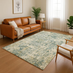 HomeRoots 8' Sage and Beige Abstract Round Rug – Stylish, Washable, UV-Protected, Perfect for High-Traffic Areas 716770
