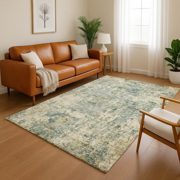 HomeRoots 8' Sage and Beige Abstract Round Rug – Stylish, Washable, UV-Protected, Perfect for High-Traffic Areas 716770