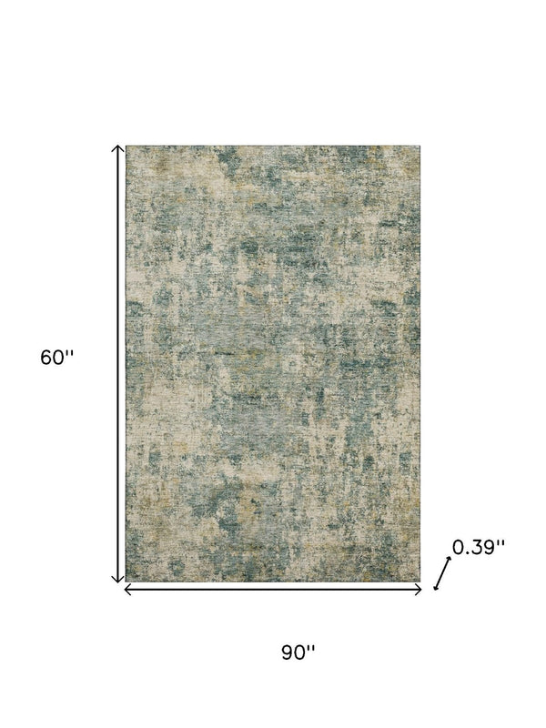 HomeRoots 8' Sage and Beige Abstract Round Rug – Stylish, Washable, UV-Protected, Perfect for High-Traffic Areas 716770