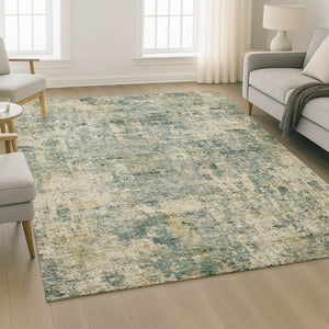 HomeRoots 8' Sage and Beige Abstract Round Rug – Stylish, Washable, UV-Protected, Perfect for High-Traffic Areas 716770