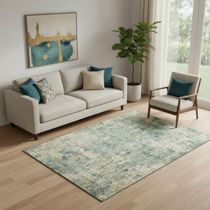 HomeRoots 8' Sage and Beige Abstract Round Rug – Stylish, Washable, UV-Protected, Perfect for High-Traffic Areas 716770