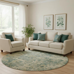 HomeRoots 8' X 10' Sage and Beige Abstract Area Rug - Washable, UV Protected, Durable Design for Everyday Living 716771
