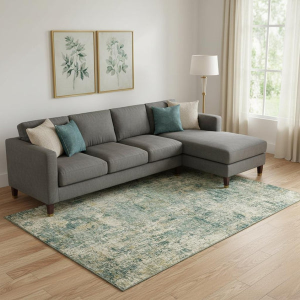 HomeRoots 9' X 12' Sage and Beige Abstract Area Rug - Washable, UV-Protected, Durable, Modern Home Decor 716772