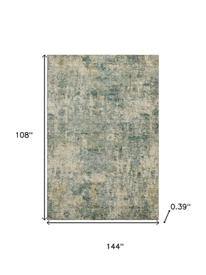 HomeRoots 10' X 14' Sage and Beige Abstract Washable Area Rug with UV Protection for Modern Homes & Families 716773