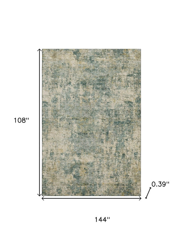 HomeRoots 10' X 14' Sage and Beige Abstract Washable Area Rug with UV Protection for Modern Homes & Families 716773
