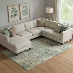 HomeRoots 10' X 14' Sage and Beige Abstract Washable Area Rug with UV Protection for Modern Homes & Families 716773