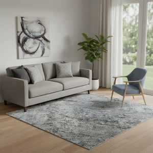 HomeRoots 8' Washable Round Rug in Blue and Taupe - UV Protected, Durable, Modern Design for Everyday Living 716776