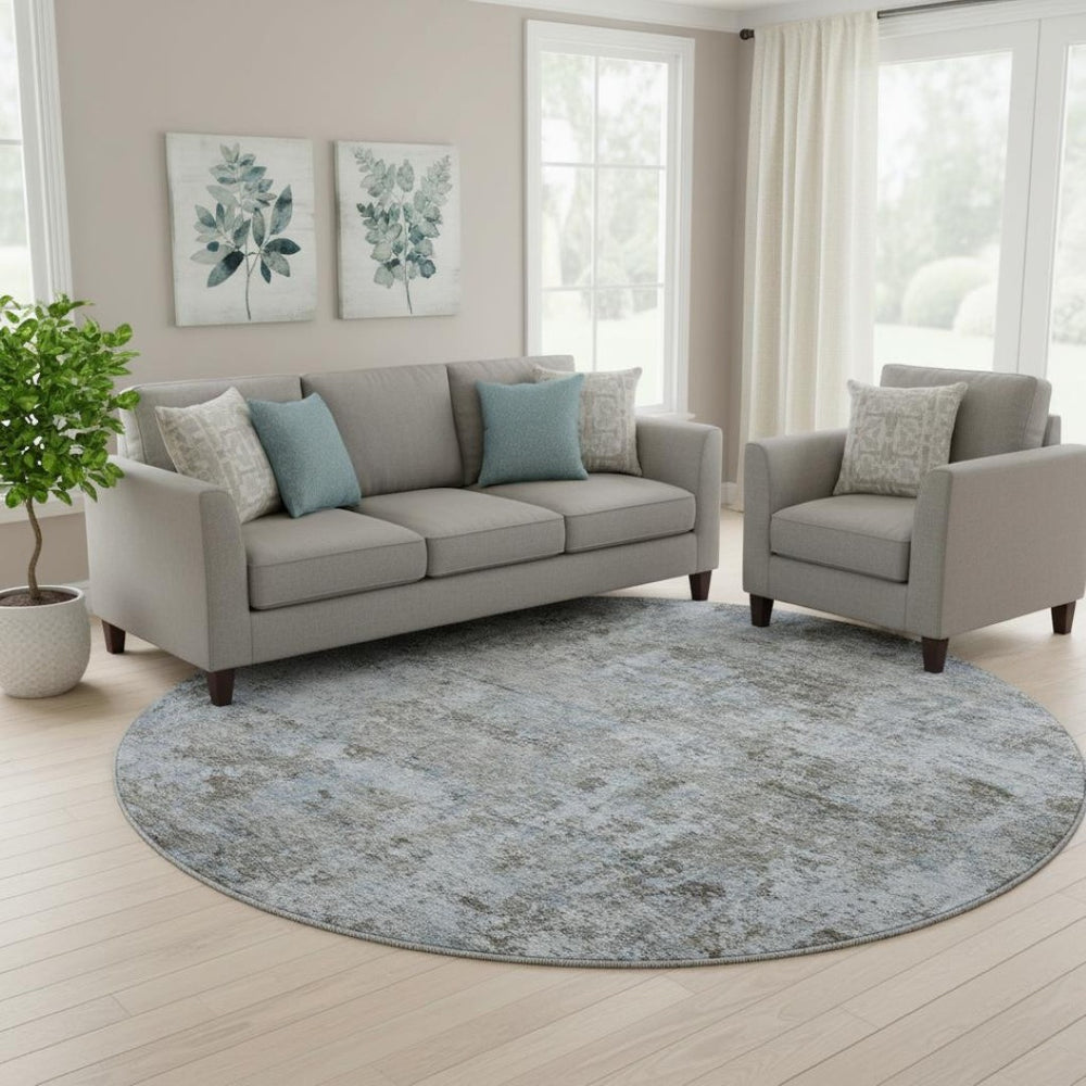 HomeRoots 8' X 10' Modern Blue and Taupe Abstract Area Rug, Washable, UV Protected for High-Traffic Homes 716777