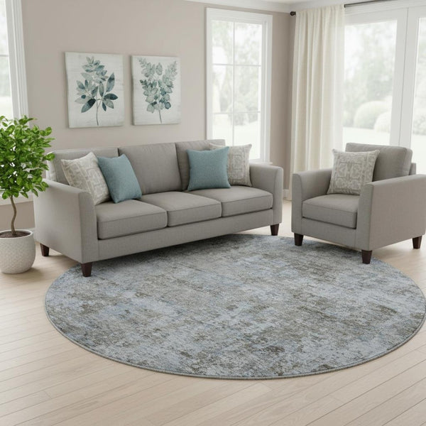HomeRoots 8' X 10' Modern Blue and Taupe Abstract Area Rug, Washable, UV Protected for High-Traffic Homes 716777