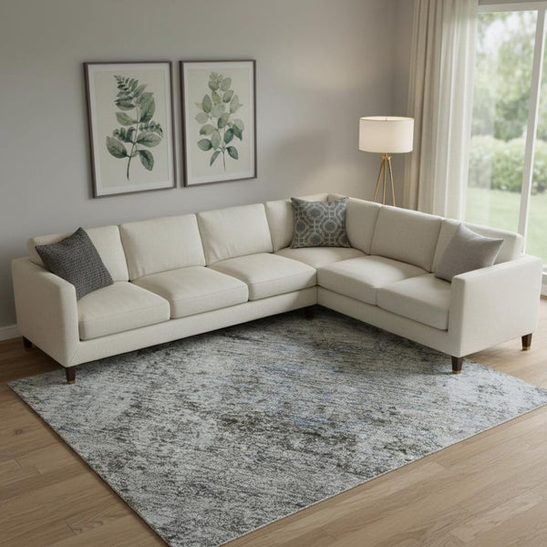HomeRoots 9' X 12' Blue & Taupe Abstract Washable Area Rug - UV Protected, Durable & Low-Maintenance Design 716778