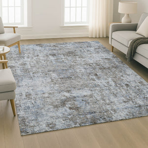 HomeRoots 9' X 12' Blue & Taupe Abstract Washable Area Rug - UV Protected, Durable & Low-Maintenance Design 716778