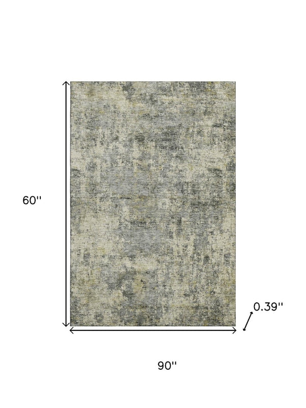 HomeRoots 8' Washable Abstract Round Rug in Pewter & Beige – Durable, UV-Protected, Modern Design for Homes 716782