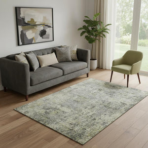 HomeRoots 8' Washable Abstract Round Rug in Pewter & Beige – Durable, UV-Protected, Modern Design for Homes 716782