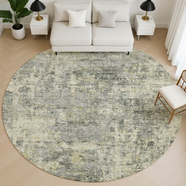 HomeRoots 8' X 10' Durable Pewter and Beige Abstract Area Rug - Washable, UV-Protected, Stain-Resistant Design 716783