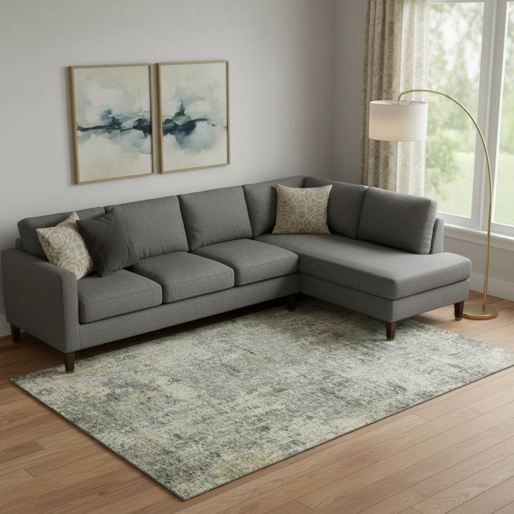 HomeRoots 9' X 12' Contemporary Pewter & Beige Abstract Washable Area Rug with UV Protection & Stain Resistance 716784