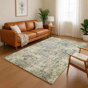 HomeRoots 10' X 14' Stylish Pewter & Beige Abstract Area Rug - Machine Washable, UV-Protected, Stain Resistant! 716785