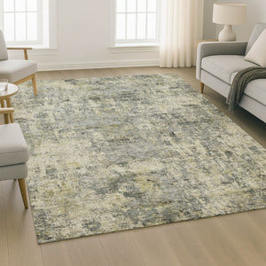 HomeRoots 10' X 14' Stylish Pewter & Beige Abstract Area Rug - Machine Washable, UV-Protected, Stain Resistant! 716785