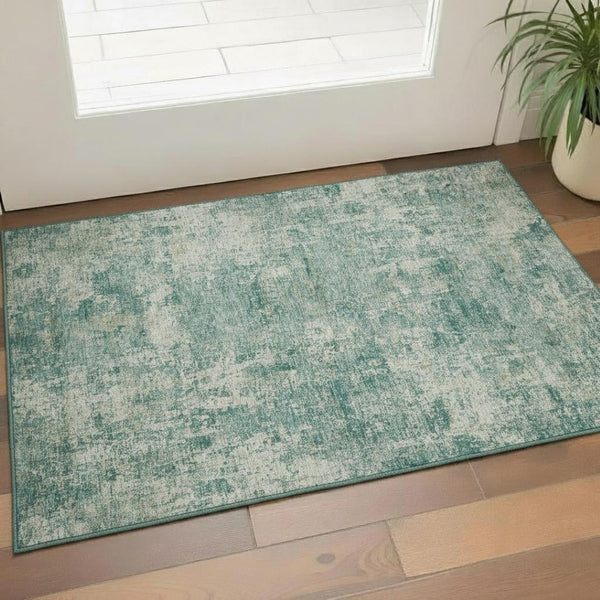 HomeRoots 5' X 8' Teal And Beige Abstract Area Rug - Stylish, Washable, Stain-Resistant, UV Protected Design 716793