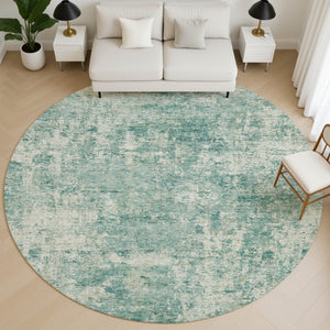 HomeRoots 8' X 10' Teal and Beige Abstract Area Rug – Washable, UV Protected, Durable Design for Modern Homes 716795