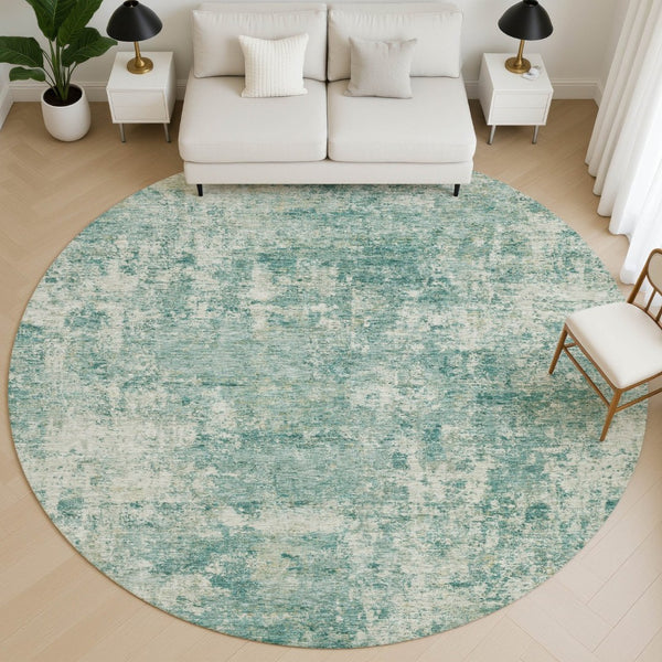 HomeRoots 8' X 10' Teal and Beige Abstract Area Rug – Washable, UV Protected, Durable Design for Modern Homes 716795