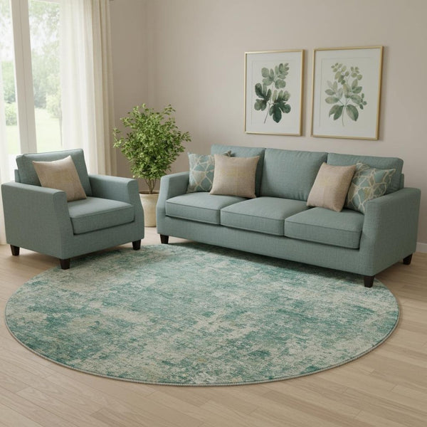 HomeRoots 8' X 10' Teal and Beige Abstract Area Rug – Washable, UV Protected, Durable Design for Modern Homes 716795