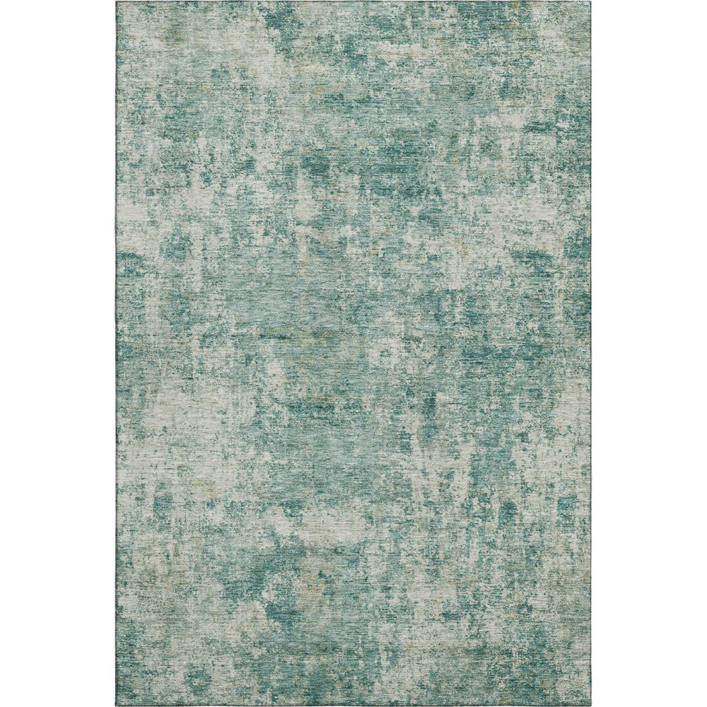 HomeRoots 9' X 12' Teal and Beige Abstract Area Rug - Washable, UV Protected, Stain Resistant for Modern Homes 716796