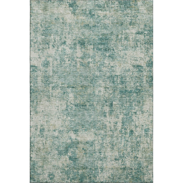HomeRoots 9' X 12' Teal and Beige Abstract Area Rug - Washable, UV Protected, Stain Resistant for Modern Homes 716796
