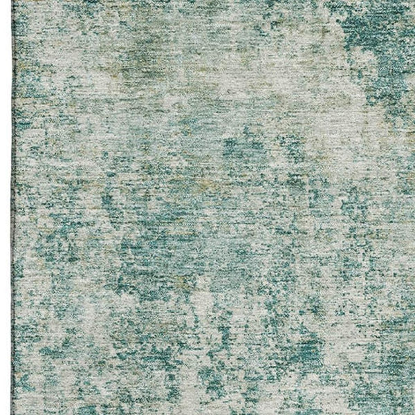 HomeRoots 9' X 12' Teal and Beige Abstract Area Rug - Washable, UV Protected, Stain Resistant for Modern Homes 716796