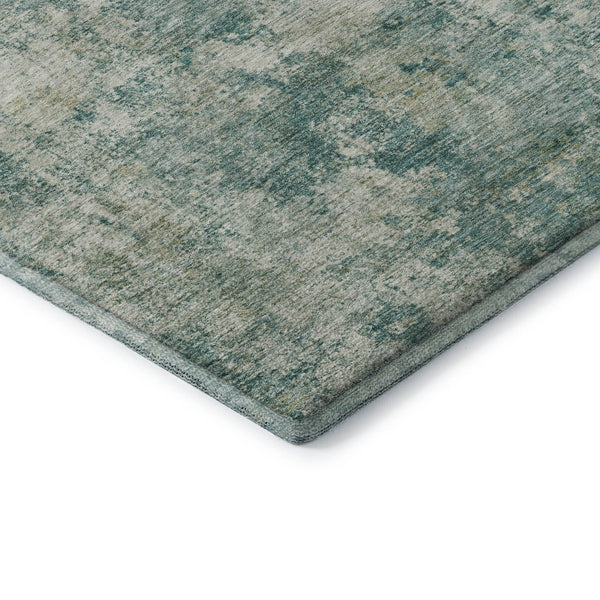 HomeRoots 9' X 12' Teal and Beige Abstract Area Rug - Washable, UV Protected, Stain Resistant for Modern Homes 716796
